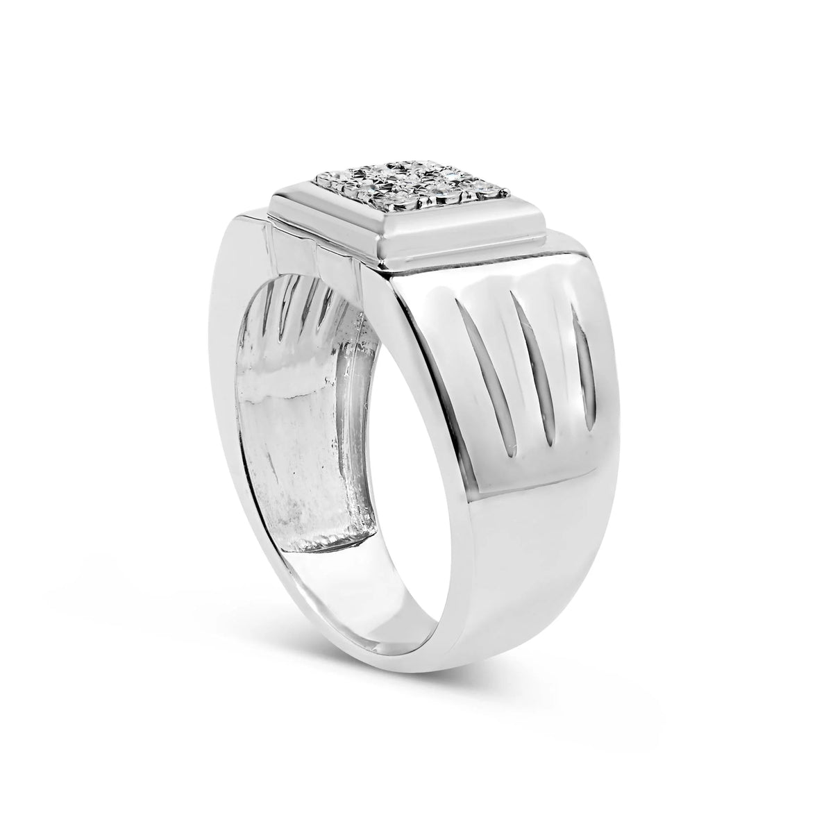 .925 Sterling Silver Diamond Accent Miracle - Set 9 Stone Ridged Band Gentlemen's Fashion Ring (I - J Color, I3 Clarity) - Size 10 - LinkagejewelrydesignLinkagejewelrydesign