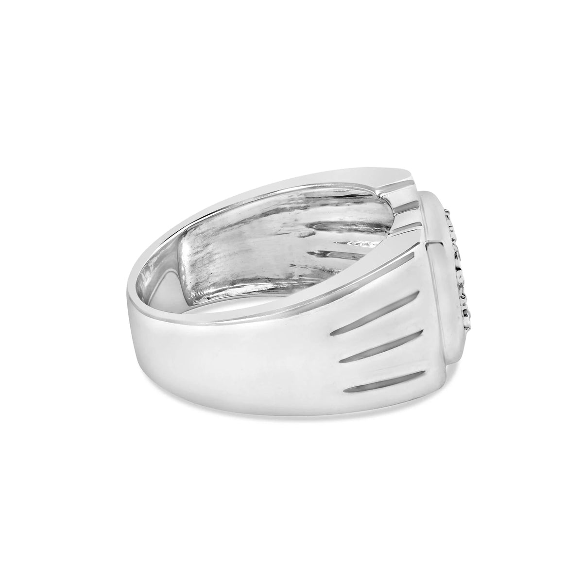 .925 Sterling Silver Diamond Accent Miracle - Set 9 Stone Ridged Band Gentlemen's Fashion Ring (I - J Color, I3 Clarity) - Size 10 - LinkagejewelrydesignLinkagejewelrydesign
