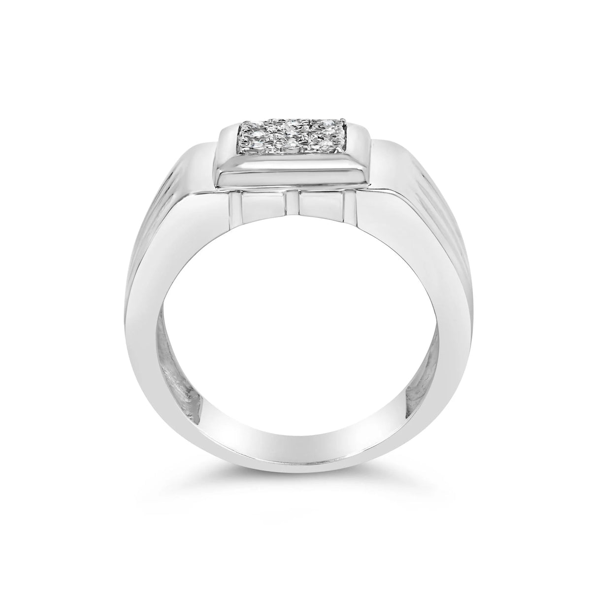 .925 Sterling Silver Diamond Accent Miracle - Set 9 Stone Ridged Band Gentlemen's Fashion Ring (I - J Color, I3 Clarity) - Size 10 - LinkagejewelrydesignLinkagejewelrydesign