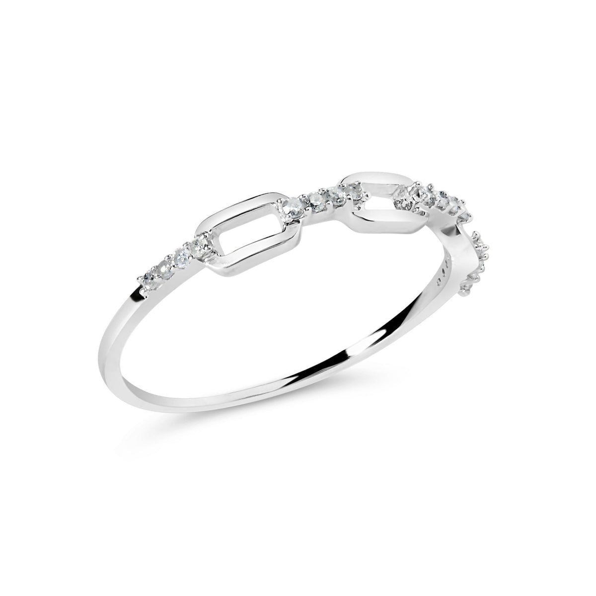 .925 Sterling Silver Diamond Accent Paperclip Band Ring (I - J Color, I2 - I3 Clarity) - Ring Size 6 - LinkagejewelrydesignLinkagejewelrydesign