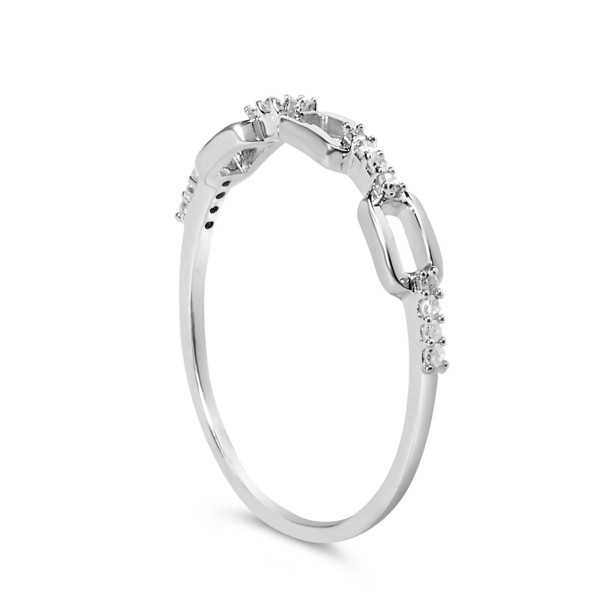 .925 Sterling Silver Diamond Accent Paperclip Band Ring (I - J Color, I2 - I3 Clarity) - Ring Size 6 - LinkagejewelrydesignLinkagejewelrydesign