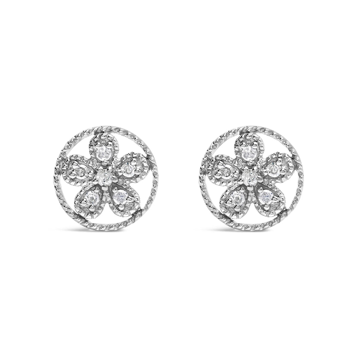 .925 Sterling Silver Diamond Accent Star and Wheel Milgrain Style Stud Earrings (I - J Color, I2 - I3 Clarity) - LinkagejewelrydesignLinkagejewelrydesign