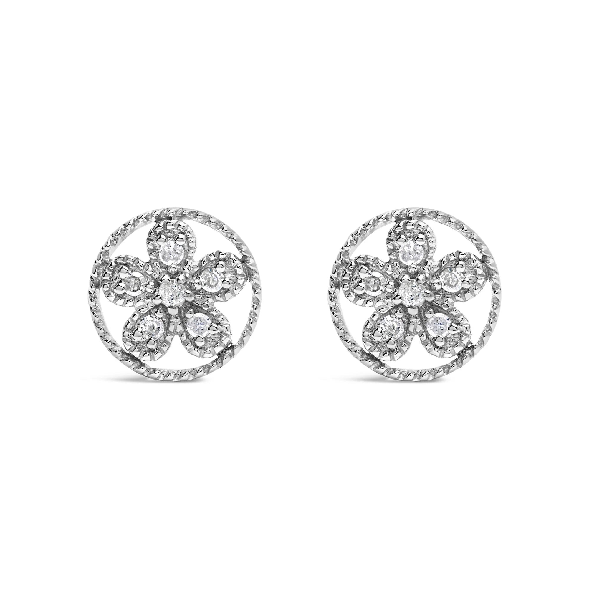 .925 Sterling Silver Diamond Accent Star and Wheel Milgrain Style Stud Earrings (I - J Color, I2 - I3 Clarity) - LinkagejewelrydesignLinkagejewelrydesign
