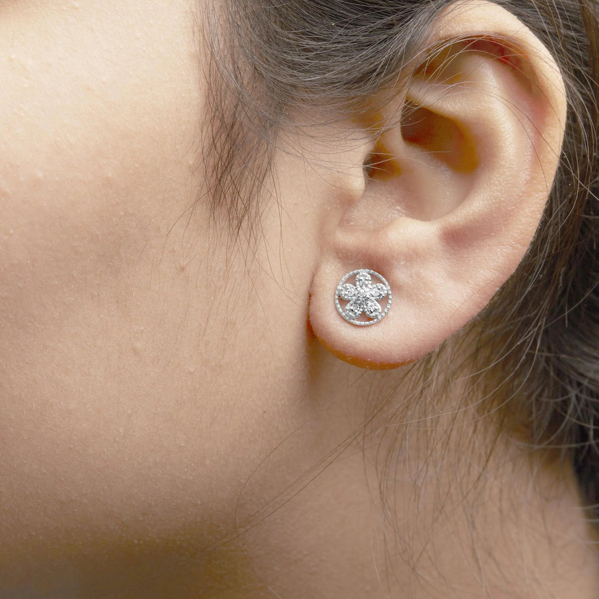 .925 Sterling Silver Diamond Accent Star and Wheel Milgrain Style Stud Earrings (I - J Color, I2 - I3 Clarity) - LinkagejewelrydesignLinkagejewelrydesign