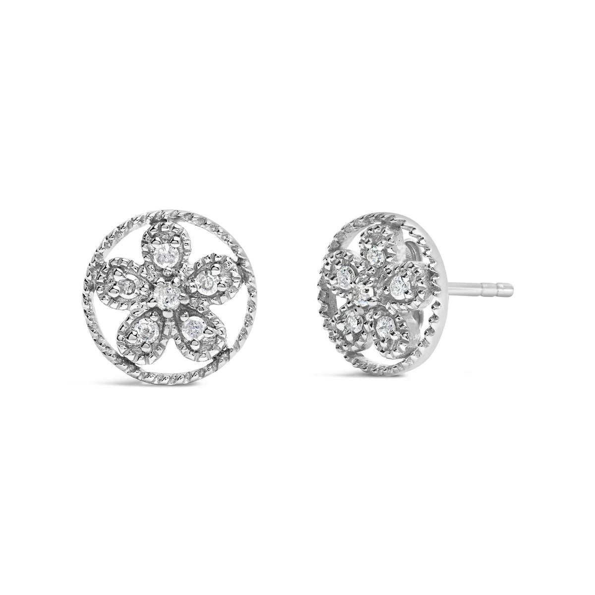 .925 Sterling Silver Diamond Accent Star and Wheel Milgrain Style Stud Earrings (I - J Color, I2 - I3 Clarity) - LinkagejewelrydesignLinkagejewelrydesign