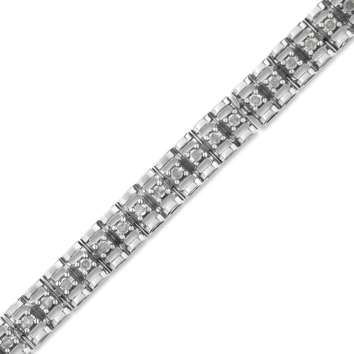 .925 Sterling Silver Diamond Double - Link 7" Tennis Bracelet (I - J Color, I3 Clarity) - LinkagejewelrydesignLinkagejewelrydesign