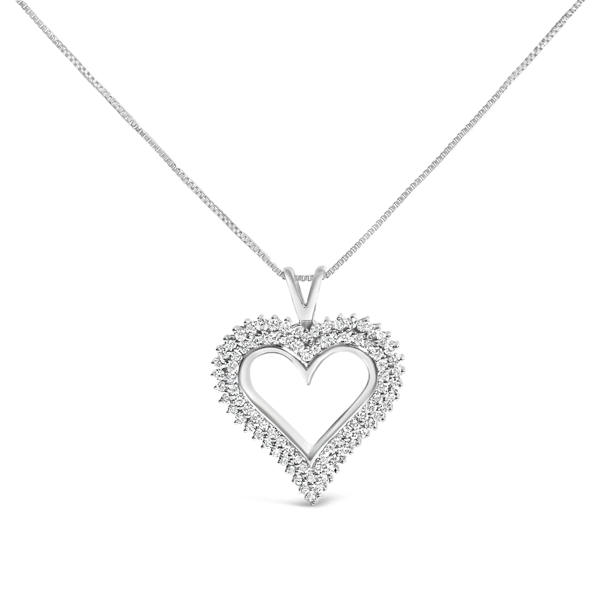 .925 Sterling Silver Diamond Heart 18" Pendant Necklace (I - J Color, I2 - I3 Clarity) - LinkagejewelrydesignLinkagejewelrydesign