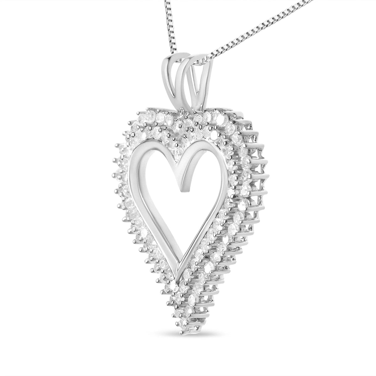 .925 Sterling Silver Diamond Heart 18" Pendant Necklace (I - J Color, I2 - I3 Clarity) - LinkagejewelrydesignLinkagejewelrydesign