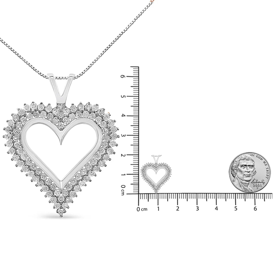 .925 Sterling Silver Diamond Heart 18" Pendant Necklace (I - J Color, I2 - I3 Clarity) - LinkagejewelrydesignLinkagejewelrydesign