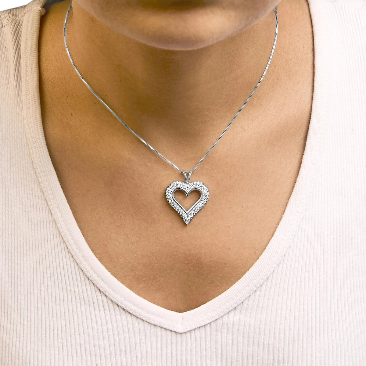 .925 Sterling Silver Diamond Heart 18&quot; Pendant Necklace (I - J Color, I2 - I3 Clarity) - LinkagejewelrydesignLinkagejewelrydesign