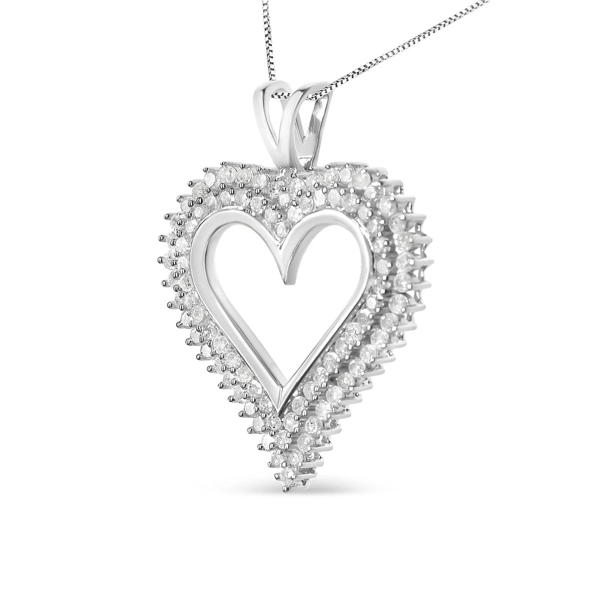 .925 Sterling Silver Diamond Heart 18" Pendant Necklace (I - J Color, I2 - I3 Clarity) - LinkagejewelrydesignLinkagejewelrydesign
