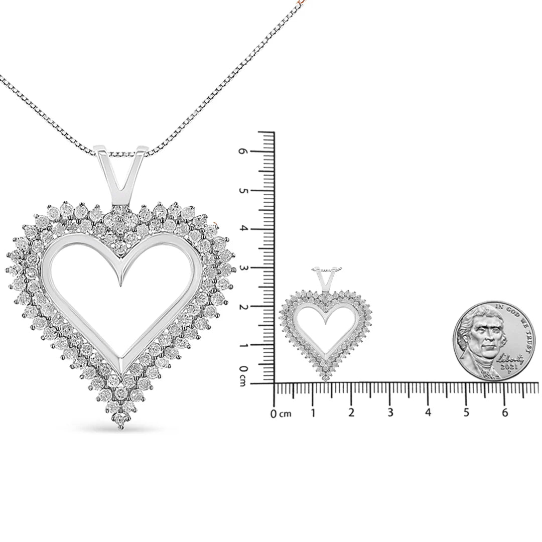 .925 Sterling Silver Diamond Heart 18" Pendant Necklace (I - J Color, I2 - I3 Clarity) - LinkagejewelrydesignLinkagejewelrydesign