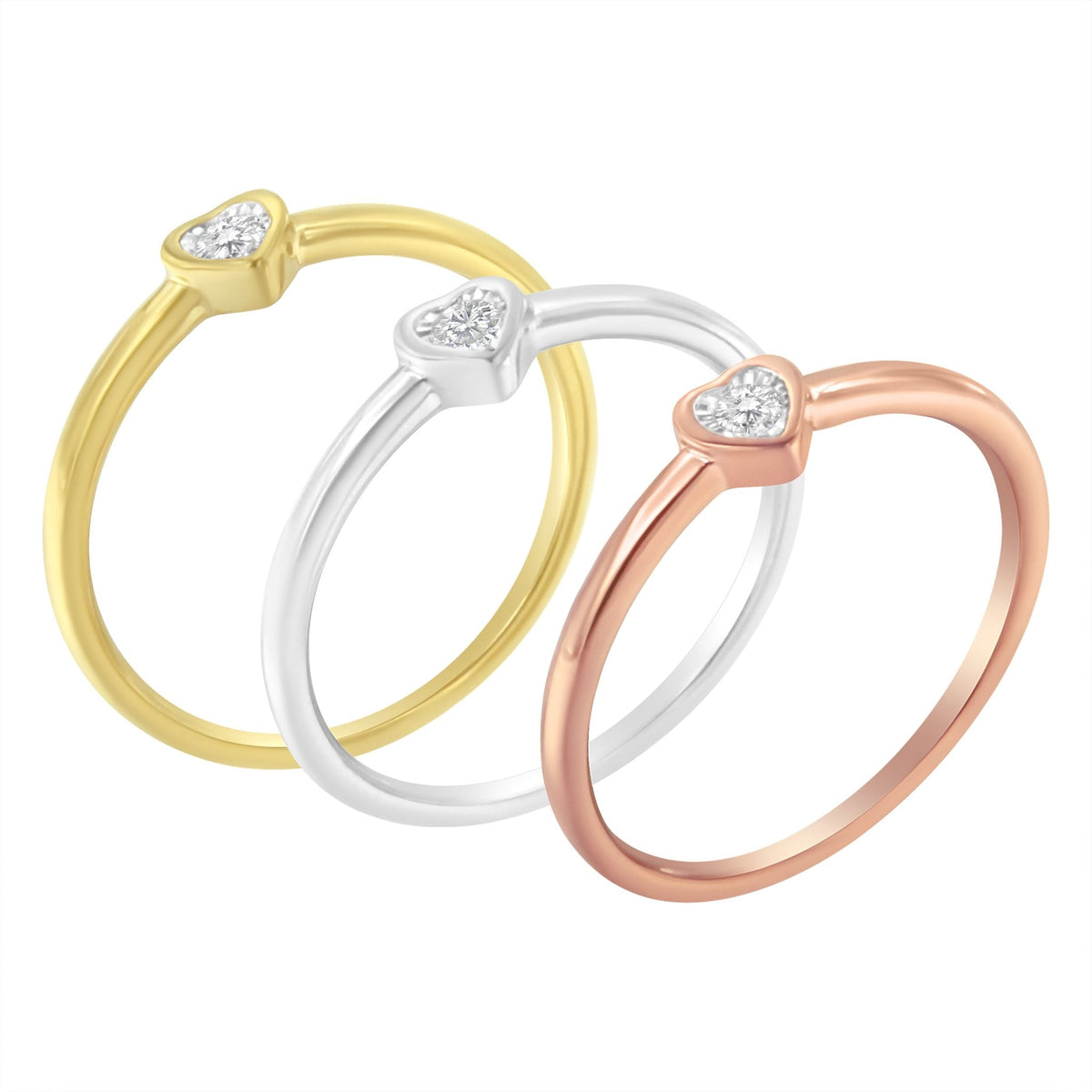 .925 Sterling Silver Diamond Heart Shaped Stackable Promise Ring Set (1/6 Cttw, J - K Color, I1 - I2 Clarity) - LinkagejewelrydesignLinkagejewelrydesign
