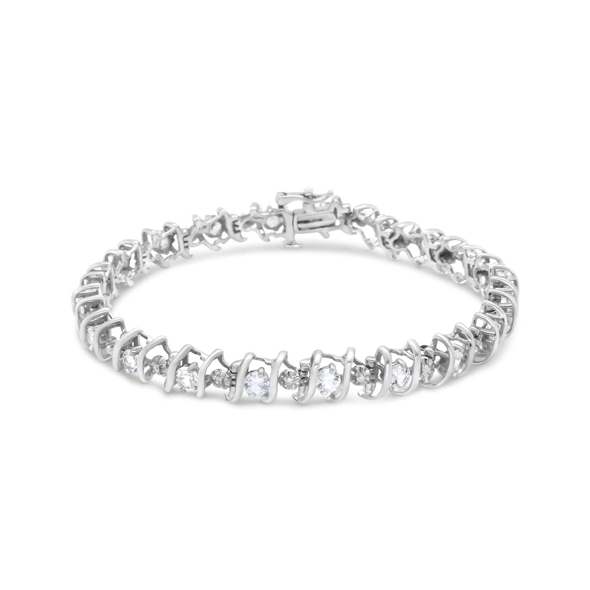 .925 Sterling Silver Lab - Grown Birthstone and 1/6 Cttw Round Diamond Tennis Bracelet (H - I Color, I1 - I2 Clarity) - LinkagejewelrydesignLinkagejewelrydesign