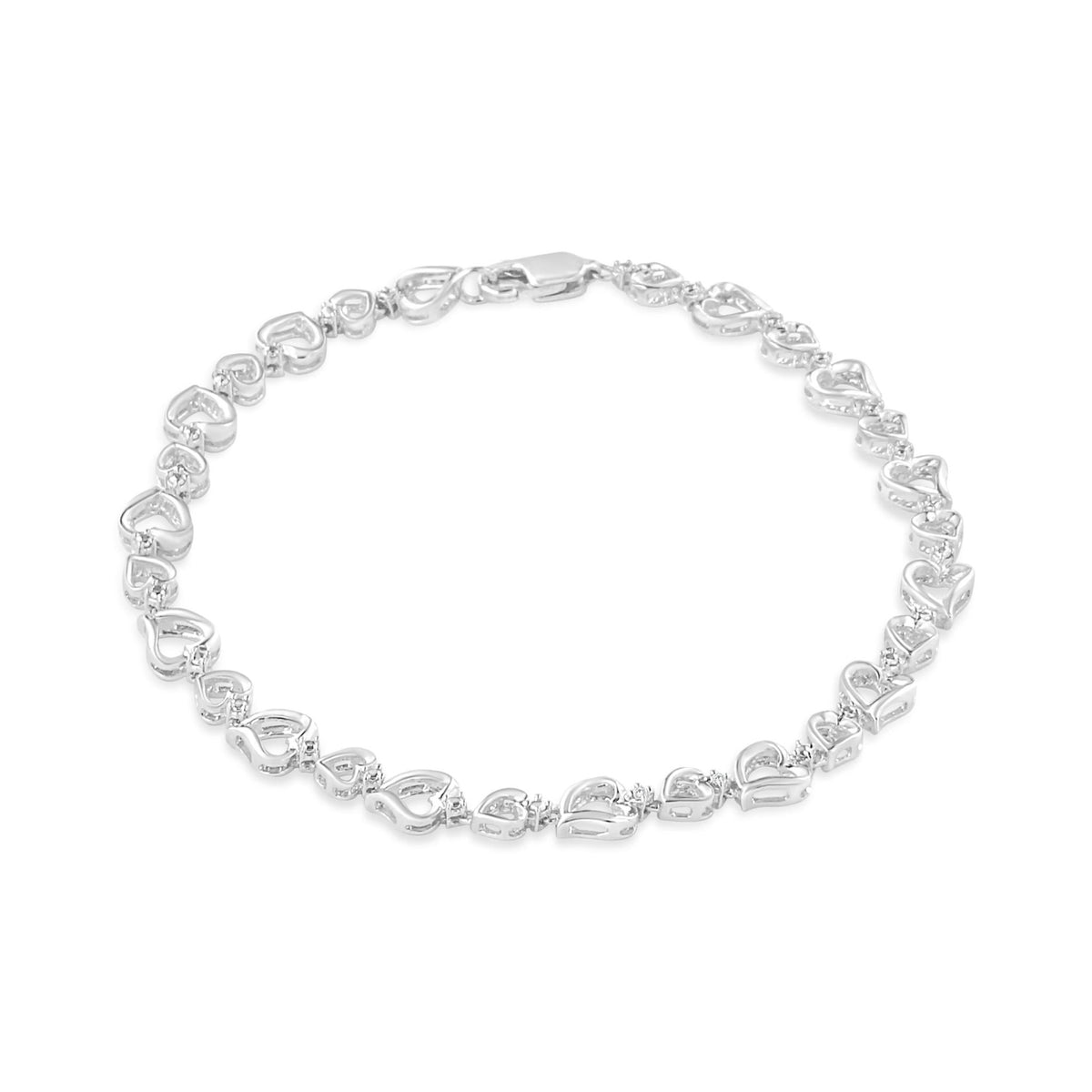 .925 Sterling Silver Prong Set Diamond Accent Alternating Heart Link Bracelet (I - J Color, I3 Clarity) - 7.25" Inches - LinkagejewelrydesignLinkagejewelrydesign