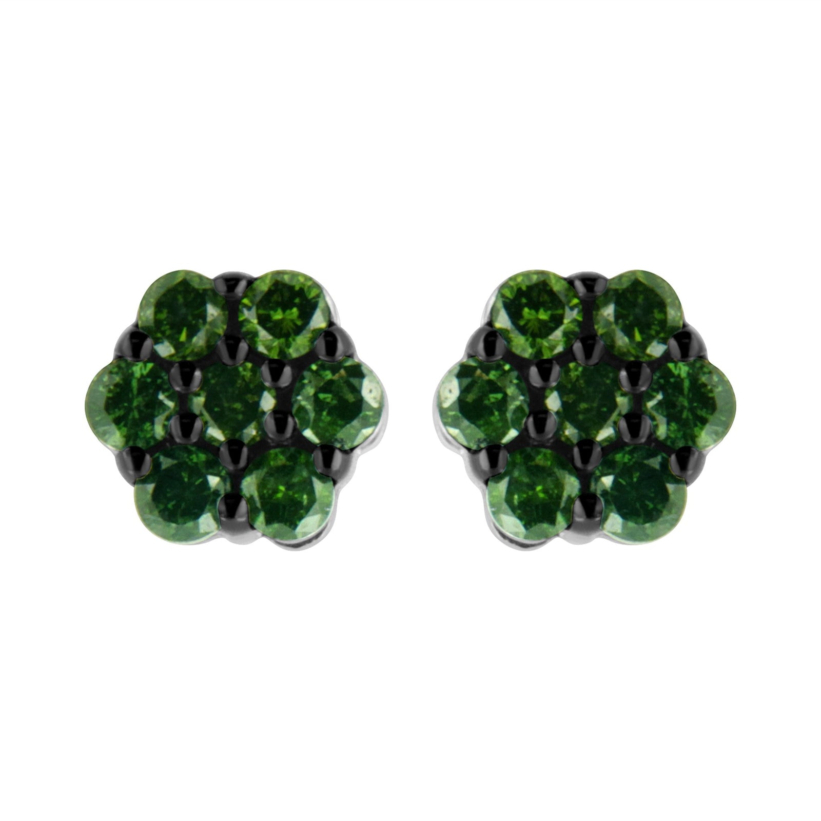 .925 Sterling Silver Prong Set Round - Cut Treated Colored Diamond Floral Cluster Stud Earring - Choice of Diamond Colors and Total Weights - LinkagejewelrydesignLinkagejewelrydesign