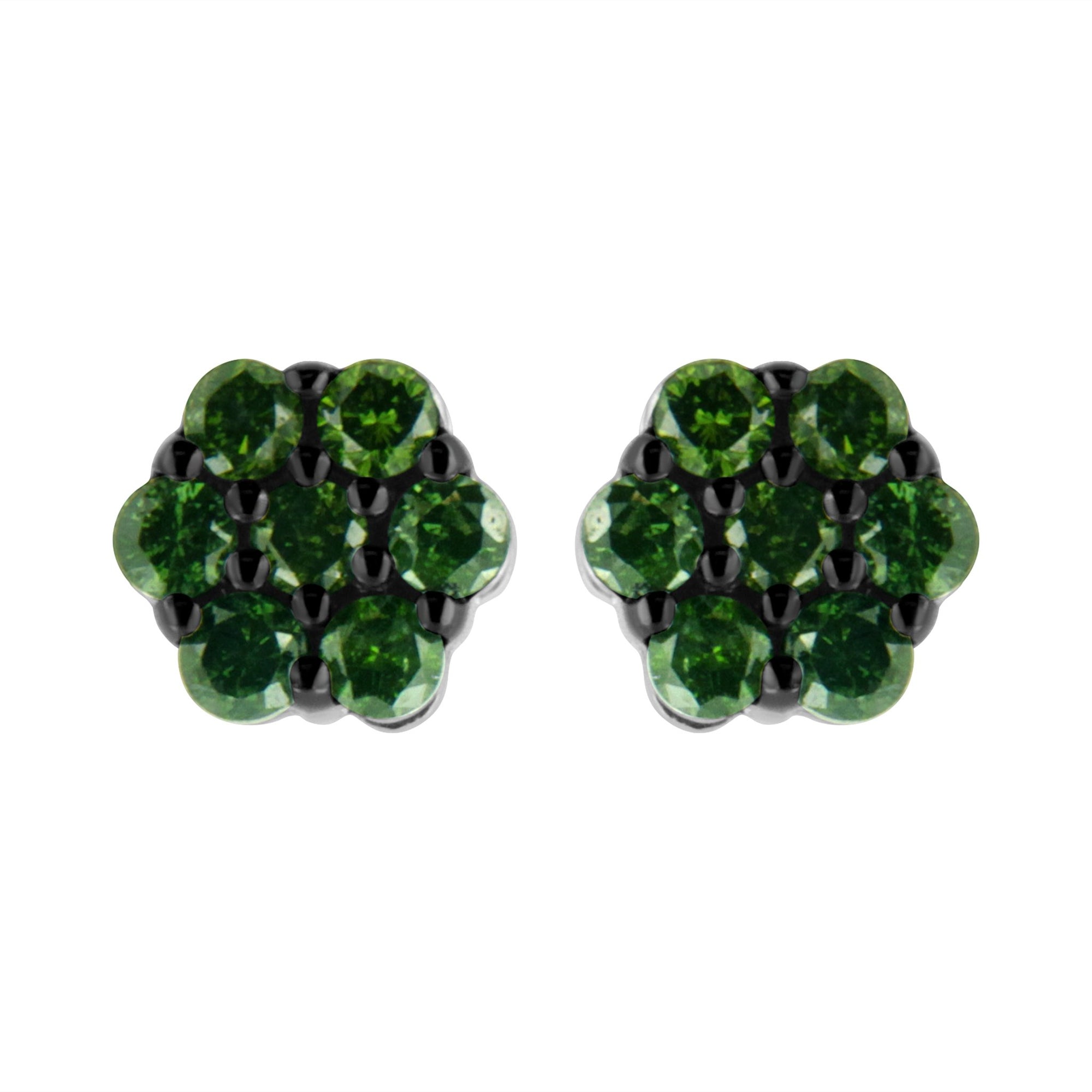 .925 Sterling Silver Prong Set Round - Cut Treated Colored Diamond Floral Cluster Stud Earring - Choice of Diamond Colors and Total Weights - LinkagejewelrydesignLinkagejewelrydesign