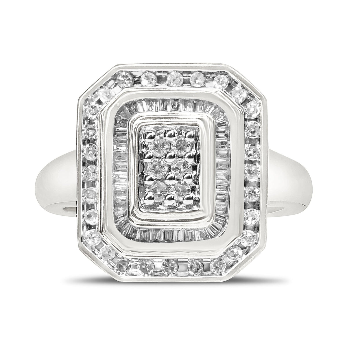 .925 Sterling Silver Round &amp; Baguette Diamond Ring (1 Cttw, I - J Color, I2 - I3 Clarity) - LinkagejewelrydesignLinkagejewelrydesign