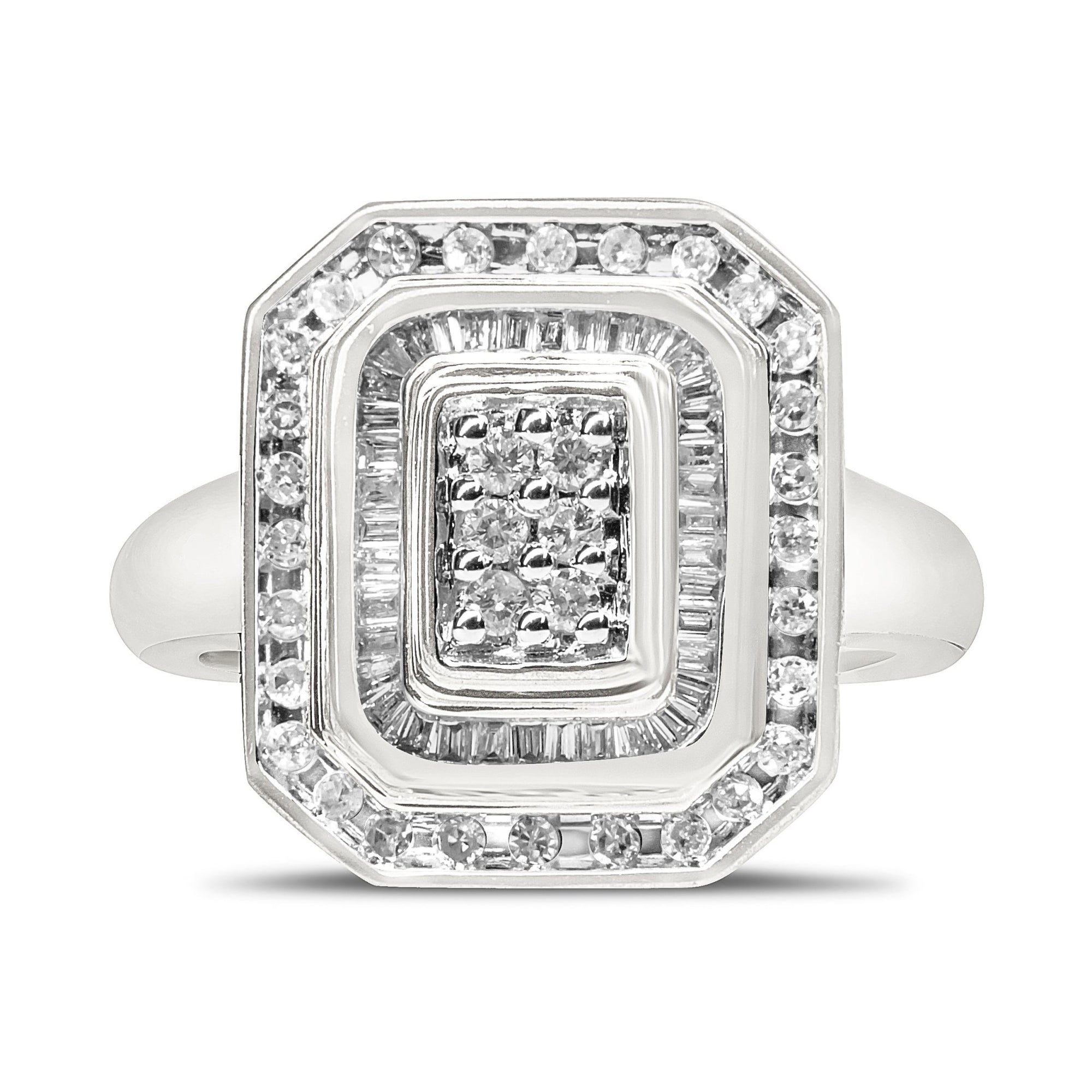 .925 Sterling Silver Round & Baguette Diamond Ring (1 Cttw, I - J Color, I2 - I3 Clarity) - LinkagejewelrydesignLinkagejewelrydesign
