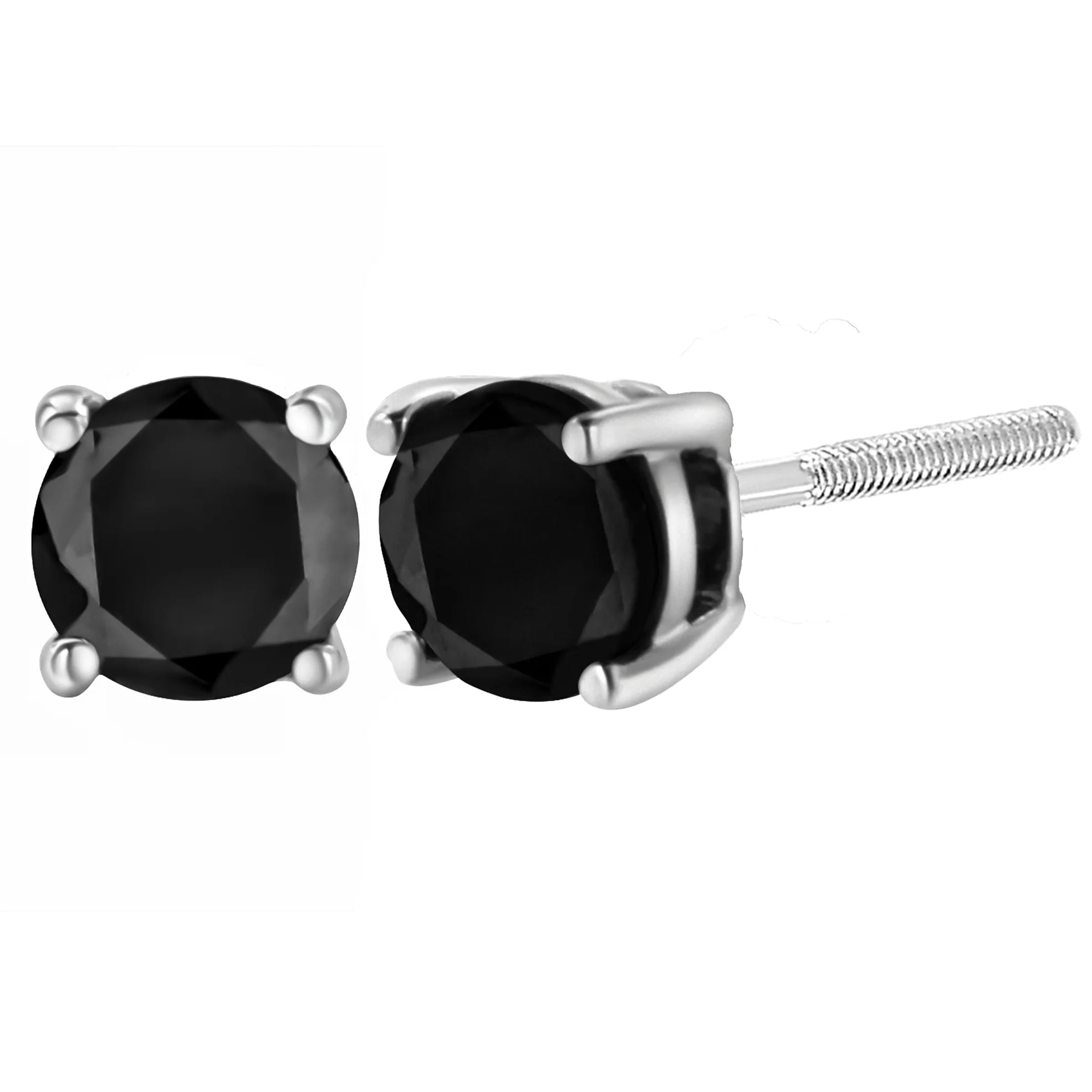 .925 Sterling Silver Round Brilliant - Cut Black Diamond Bezel - Set Stud Earrings with Screw Backs (Fancy Color - Enhanced, I2 - I3 Clarity) - LinkagejewelrydesignLinkagejewelrydesign