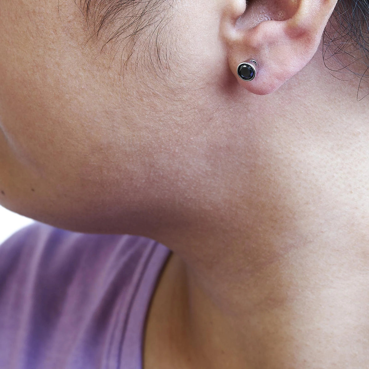 .925 Sterling Silver Round Brilliant - Cut Black Diamond Bezel - Set Stud Earrings with Screw Backs (Fancy Color - Enhanced, I2 - I3 Clarity) - LinkagejewelrydesignLinkagejewelrydesign