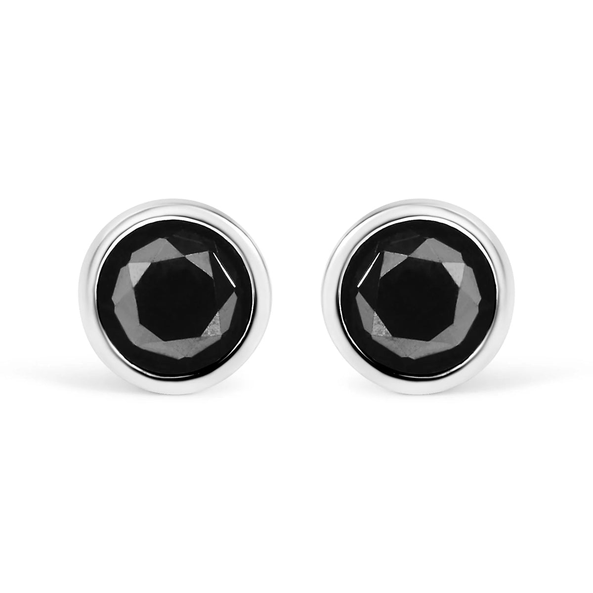 .925 Sterling Silver Round Brilliant - Cut Black Diamond Bezel - Set Stud Earrings with Screw Backs (Fancy Color - Enhanced, I2 - I3 Clarity) - LinkagejewelrydesignLinkagejewelrydesign