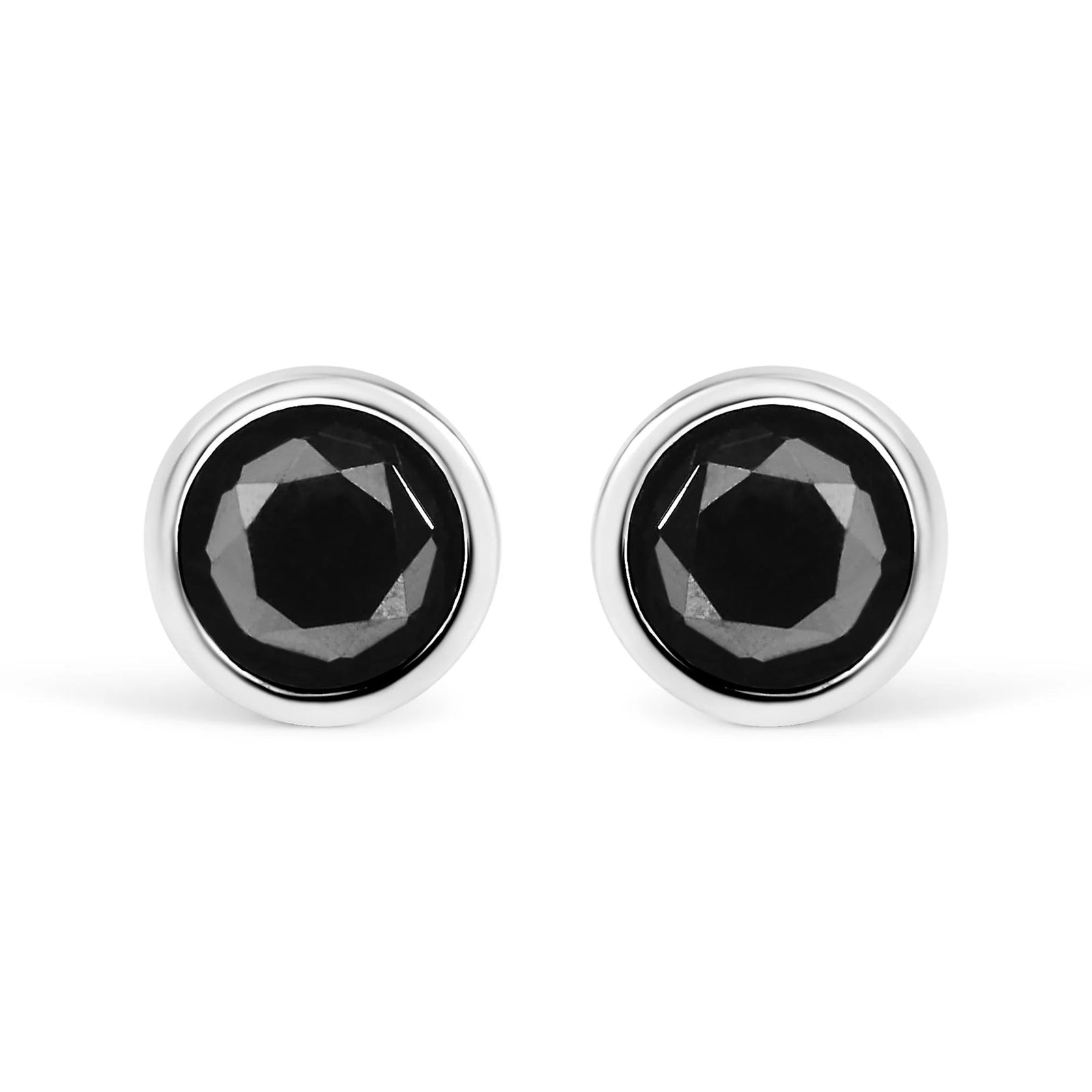 .925 Sterling Silver Round Brilliant - Cut Black Diamond Bezel - Set Stud Earrings with Screw Backs (Fancy Color - Enhanced, I2 - I3 Clarity) - LinkagejewelrydesignLinkagejewelrydesign