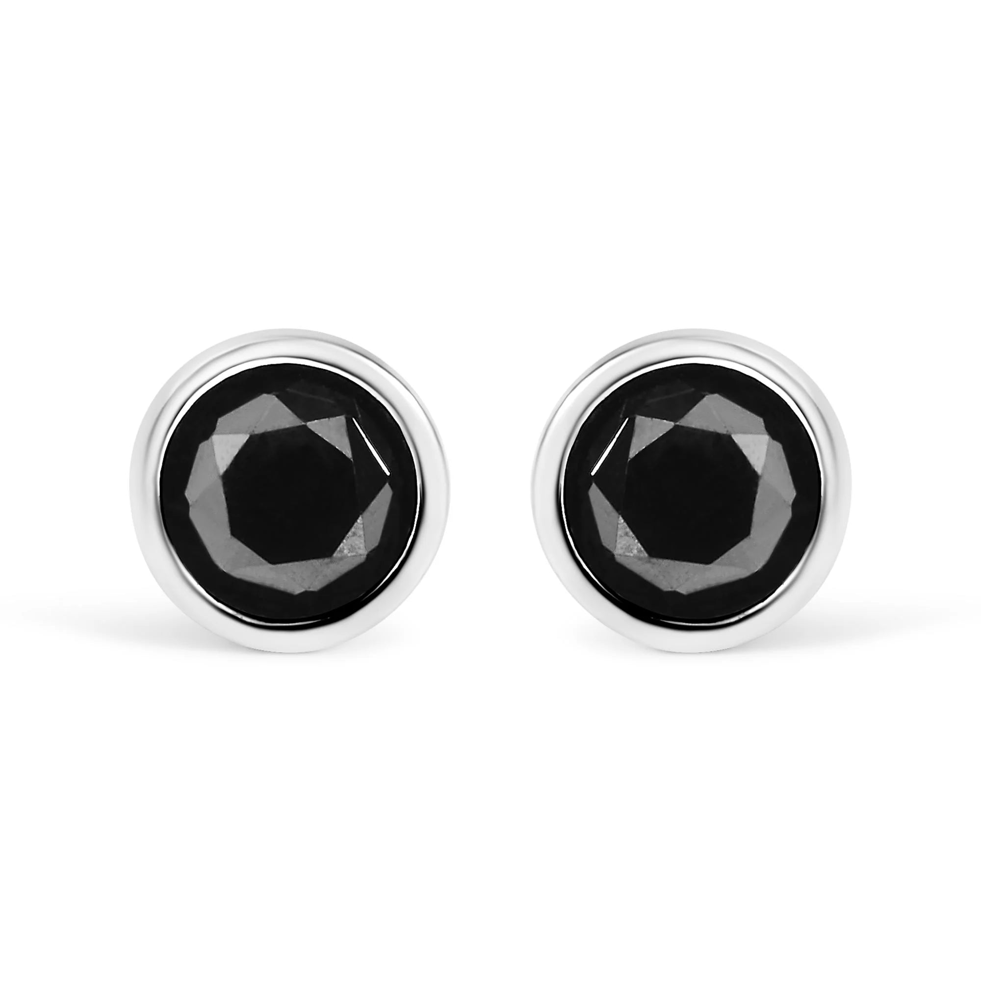 .925 Sterling Silver Round Brilliant - Cut Black Diamond Bezel - Set Stud Earrings with Screw Backs (Fancy Color - Enhanced, I2 - I3 Clarity) - LinkagejewelrydesignLinkagejewelrydesign