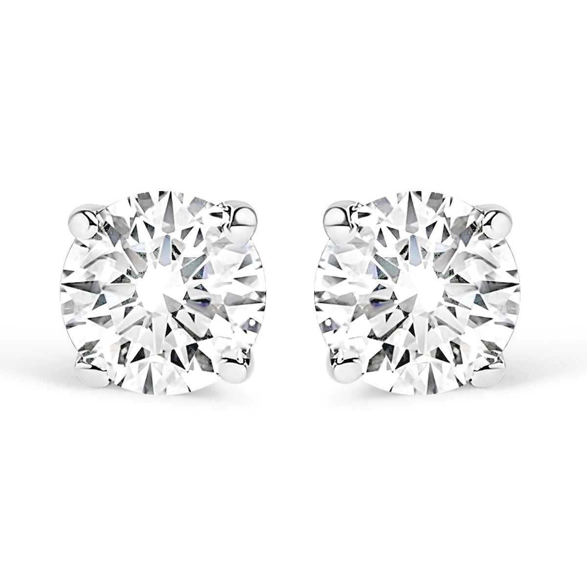.925 Sterling Silver Silver Round Lab Grown Diamond Classic 4 - Prong Solitaire Stud Earrings (F - G Color, VS1 - VS2 Clarity) - LinkagejewelrydesignLinkagejewelrydesign