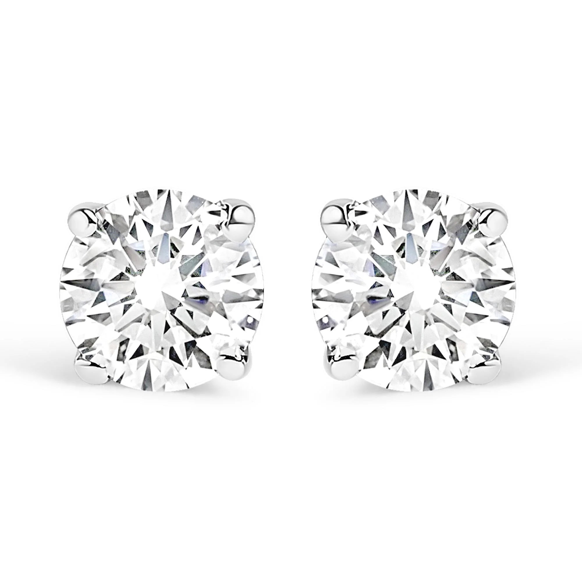 .925 Sterling Silver Silver Round Lab Grown Diamond Classic 4 - Prong Solitaire Stud Earrings (F - G Color, VS1 - VS2 Clarity) - LinkagejewelrydesignLinkagejewelrydesign