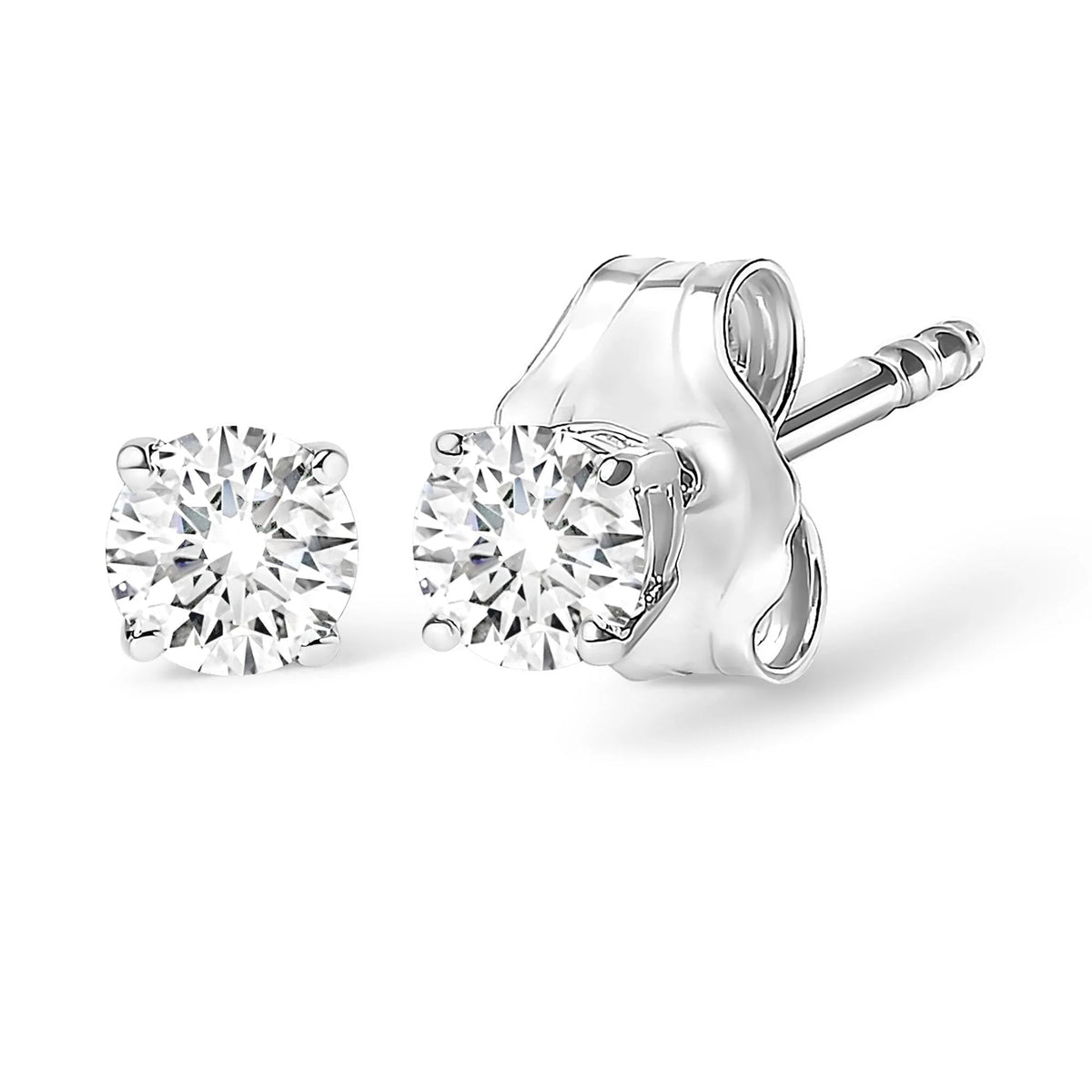 .925 Sterling Silver Silver Round Lab Grown Diamond Classic 4 - Prong Solitaire Stud Earrings (F - G Color, VS1 - VS2 Clarity) - LinkagejewelrydesignLinkagejewelrydesign