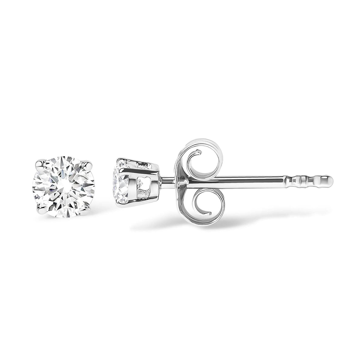 .925 Sterling Silver Silver Round Lab Grown Diamond Classic 4 - Prong Solitaire Stud Earrings (F - G Color, VS1 - VS2 Clarity) - LinkagejewelrydesignLinkagejewelrydesign