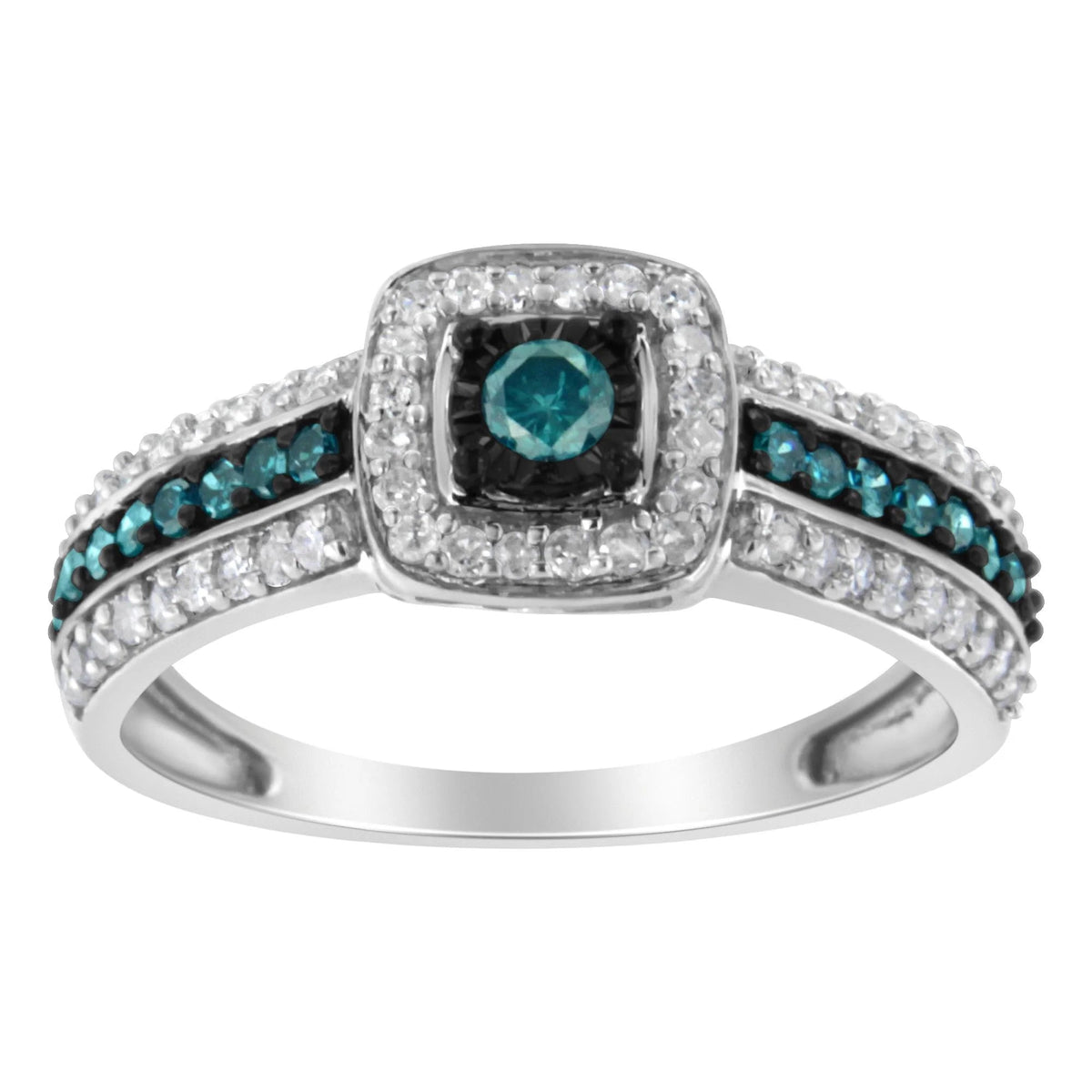 .925 Sterling Silver Treated Blue Miracle - Set Diamond Engagement Ring (1/2 Cttw, J - K Color, I1 - I2 Clarity) - LinkagejewelrydesignLinkagejewelrydesign