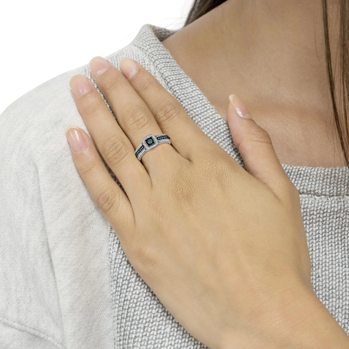 .925 Sterling Silver Treated Blue Miracle - Set Diamond Engagement Ring (1/2 Cttw, J - K Color, I1 - I2 Clarity) - LinkagejewelrydesignLinkagejewelrydesign