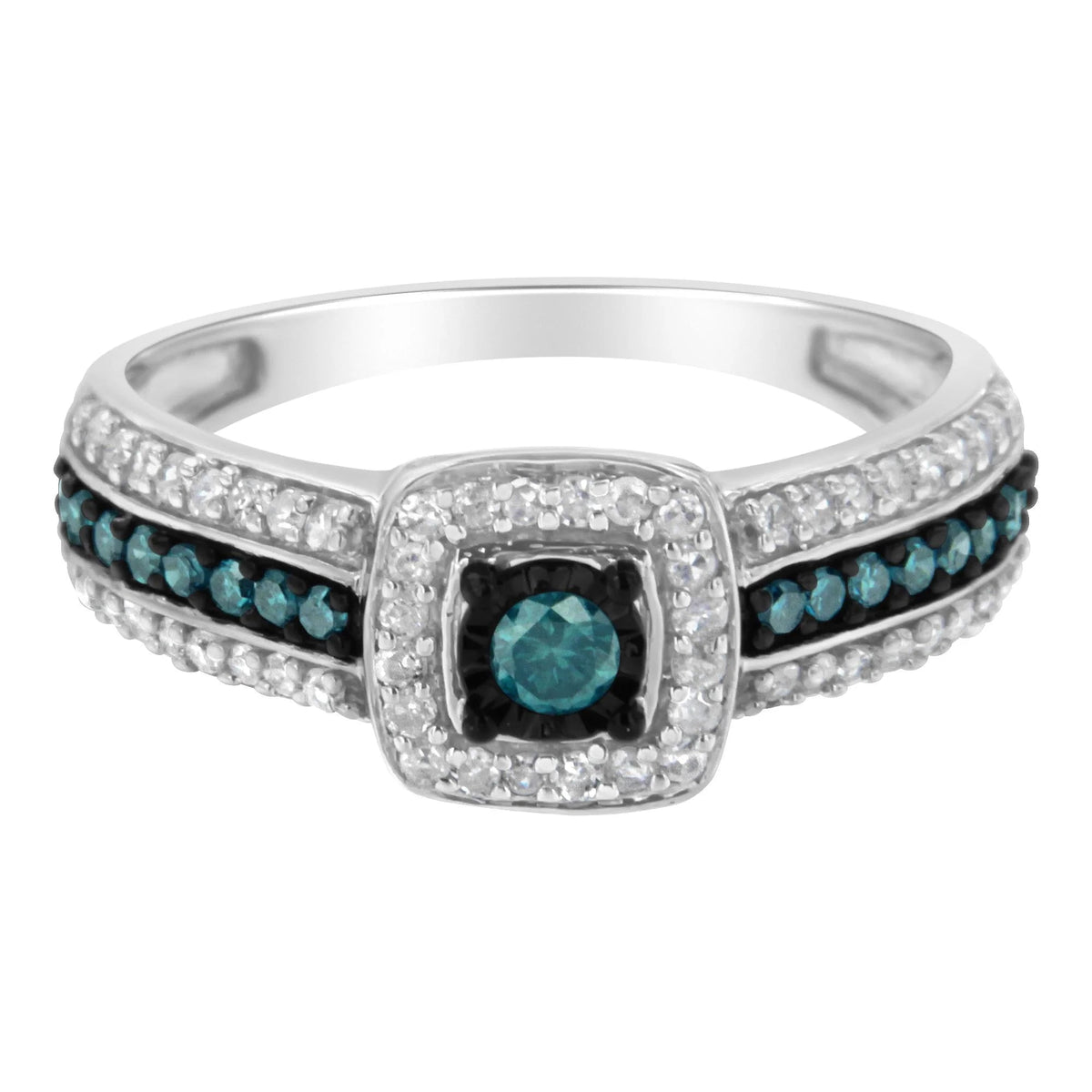 .925 Sterling Silver Treated Blue Miracle - Set Diamond Engagement Ring (1/2 Cttw, J - K Color, I1 - I2 Clarity) - LinkagejewelrydesignLinkagejewelrydesign