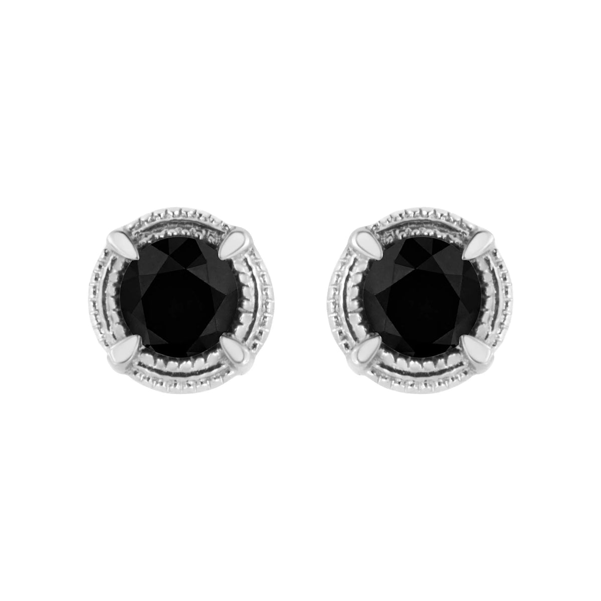 .925 Sterling Silver Treated Colored Diamond Modern 4 - Prong Solitaire Milgrain Stud Earrings - LinkagejewelrydesignLinkagejewelrydesign
