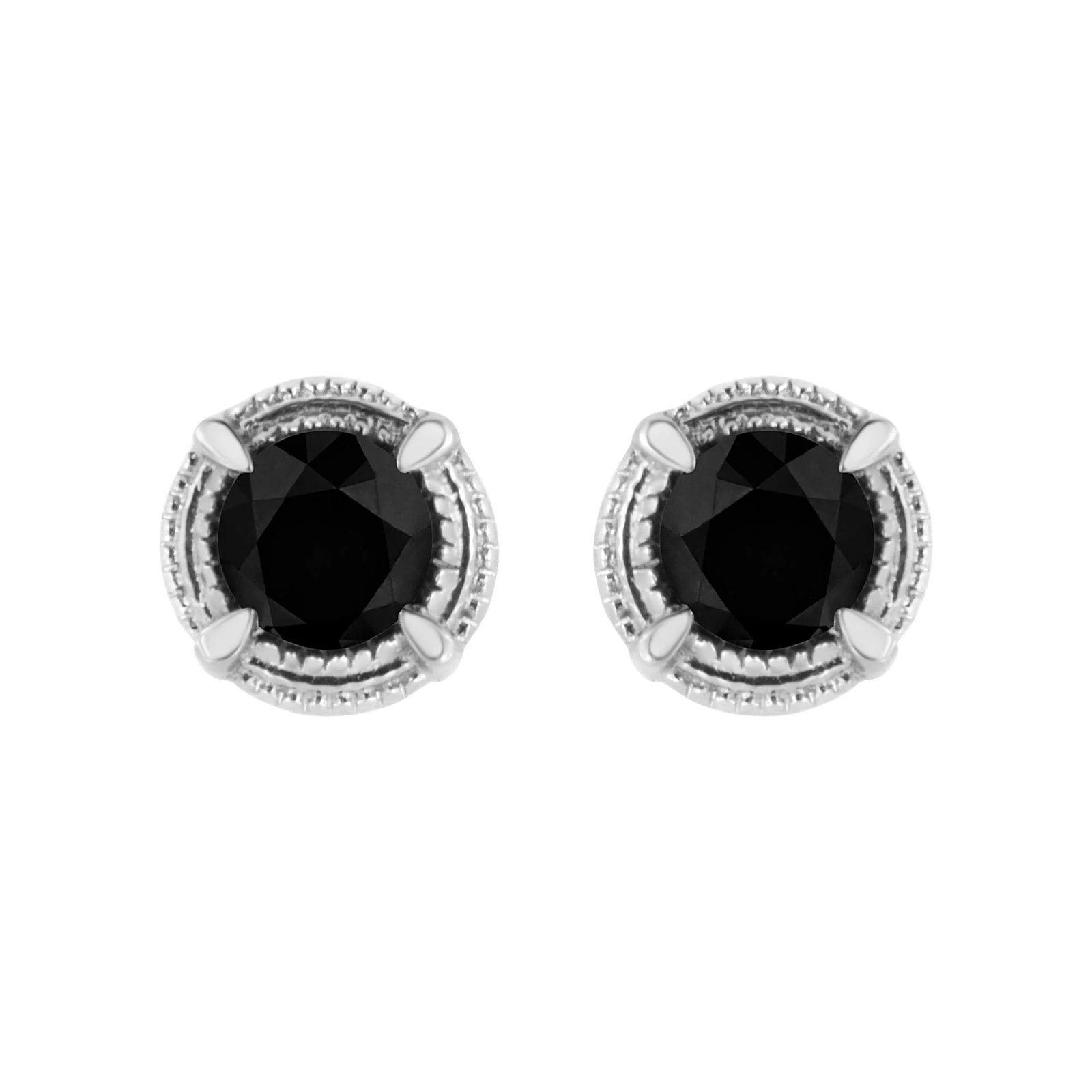 .925 Sterling Silver Treated Colored Diamond Modern 4 - Prong Solitaire Milgrain Stud Earrings - LinkagejewelrydesignLinkagejewelrydesign