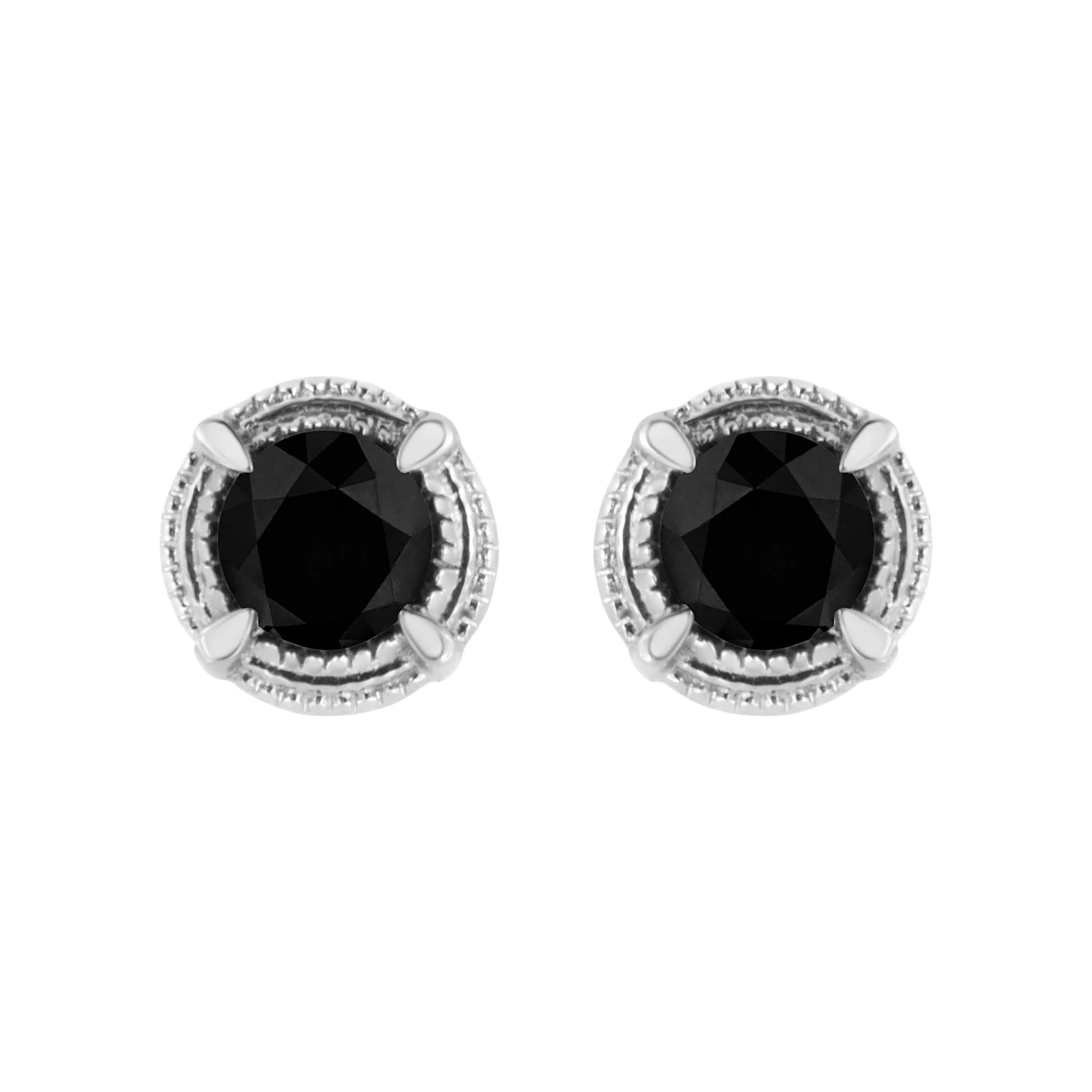 .925 Sterling Silver Treated Colored Diamond Modern 4 - Prong Solitaire Milgrain Stud Earrings - LinkagejewelrydesignLinkagejewelrydesign