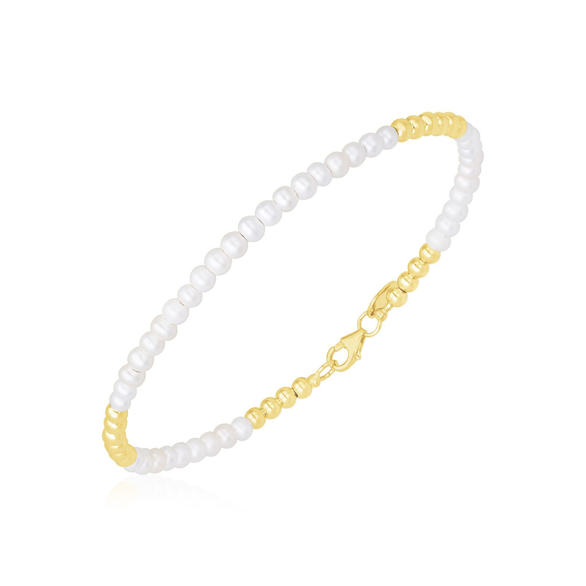 14k Yellow Gold High Polish Freshwater Pearl Pallina Bead Bracelet (2.00 mm)