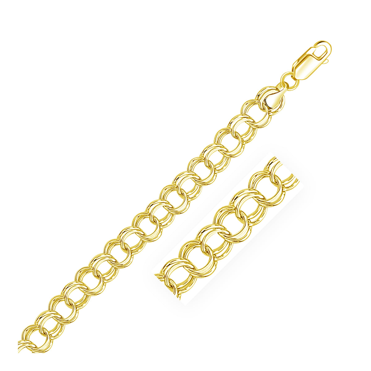 14k Yellow Gold Solid Double Link Charm Bracelet (8.00 mm)