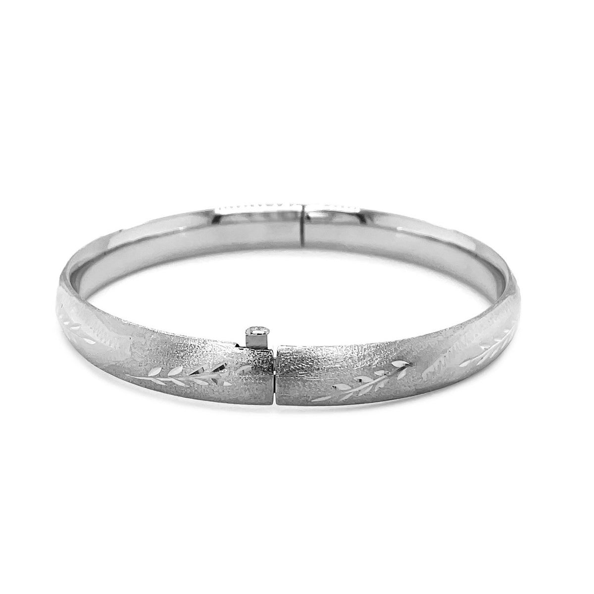 Classic Floral Carved Bangle in 14k White Gold (8.00 mm)