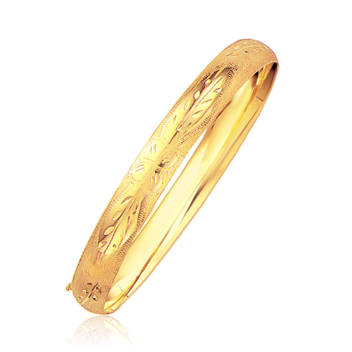 Classic Floral Carved Bangle in 14k Yellow Gold (8.00 mm)