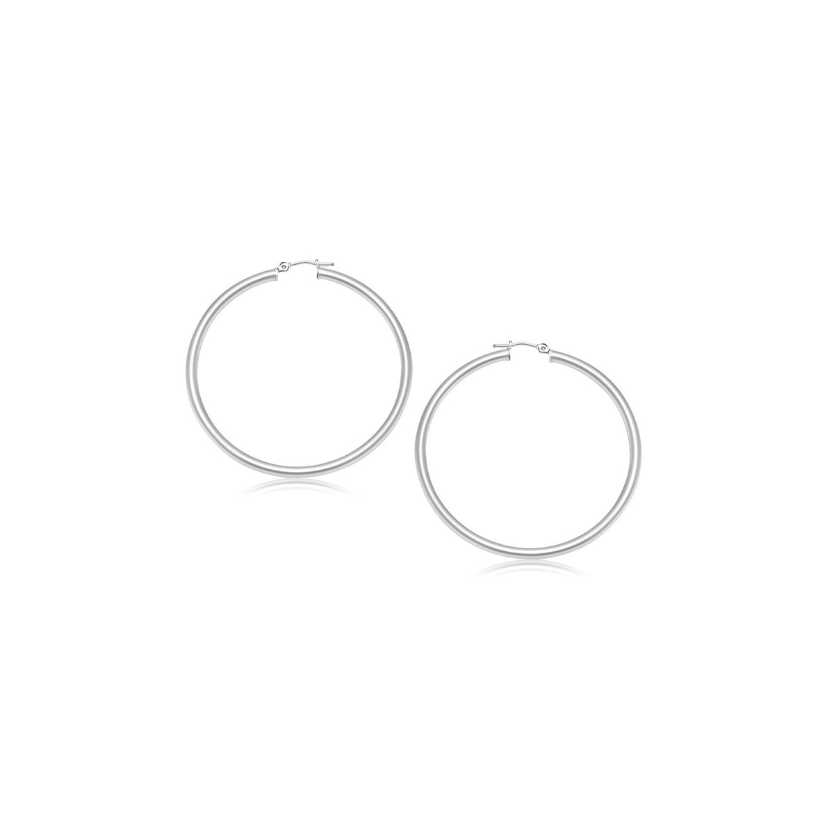 14k White Gold Polished Hoop Earrings (3x15mm)