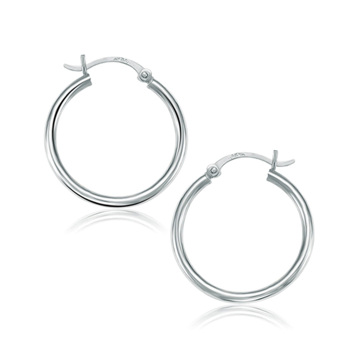 14k White Gold Polished Hoop Earrings (2x25mm)