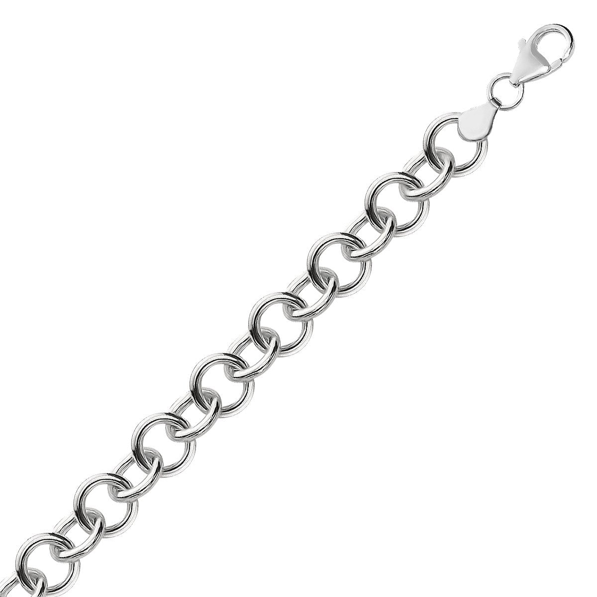 Sterling Silver Rolo Style Polished Charm Bracelet with Rhodium Plating (8.15 mm)