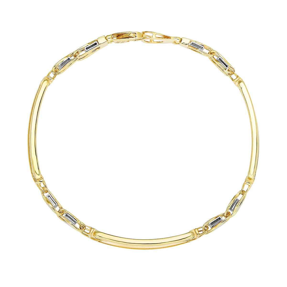 14k Two-Tone Gold Fancy Bar Style Mens Bracelet with Curved Connectors (9.65 mm)