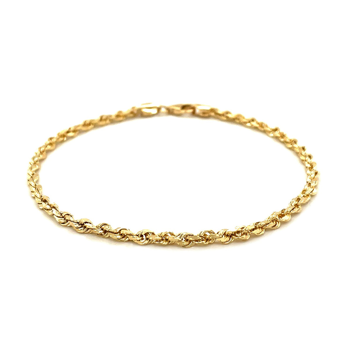 14k Yellow Gold Solid Diamond Cut Rope Bracelet (3.00 mm)