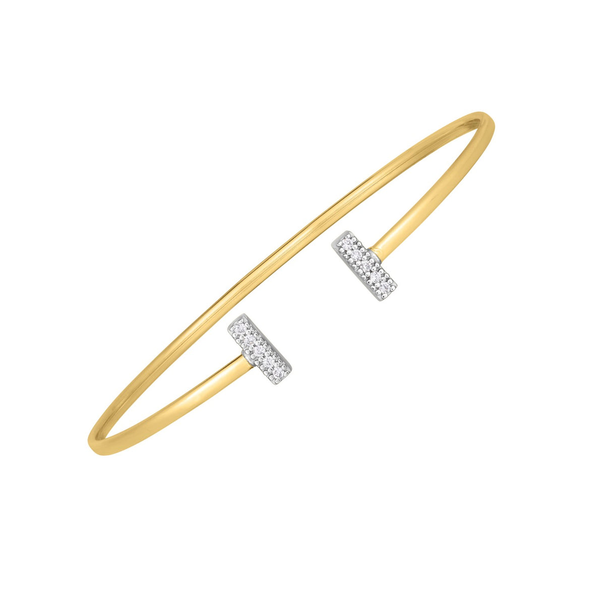 14k Two Tone Gold Diamond Tee Bar Bangle (2.00 mm)