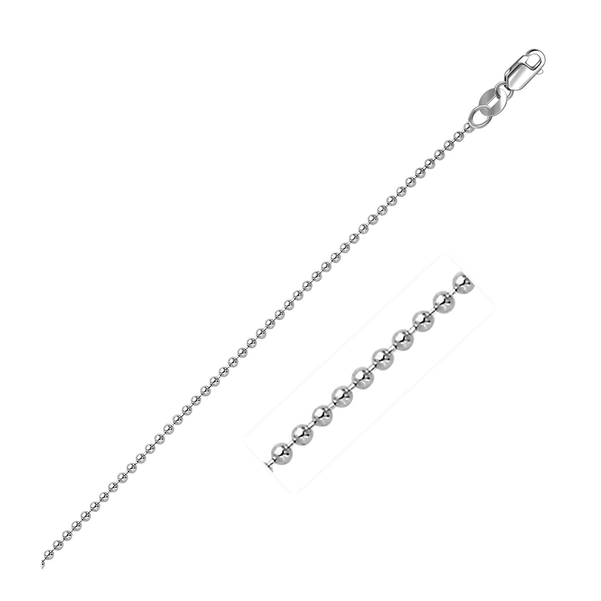 14k White Gold Bead Chain 1.5mm (1.50 mm)