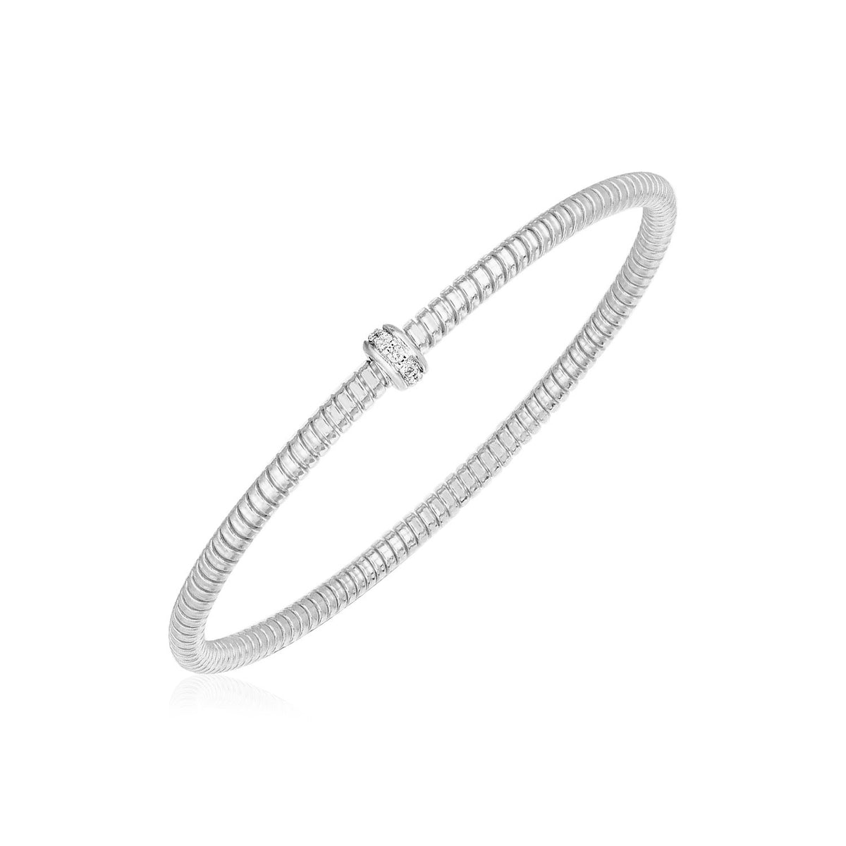 14k White Gold Stretch Bangle with Diamonds (3.00 mm)